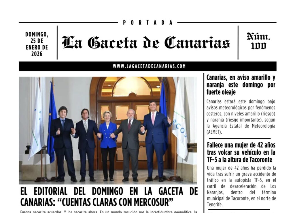 Portada de La Gaceta de Canarias 25/01/2026
