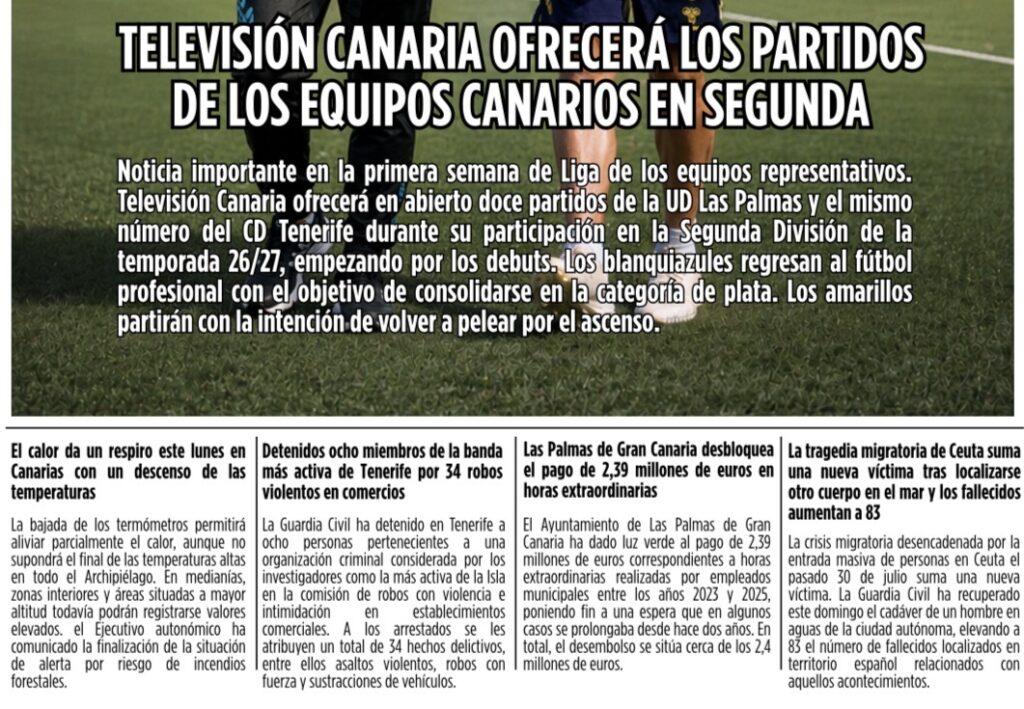 Portada La Gaceta de Canarias 10/08/2026