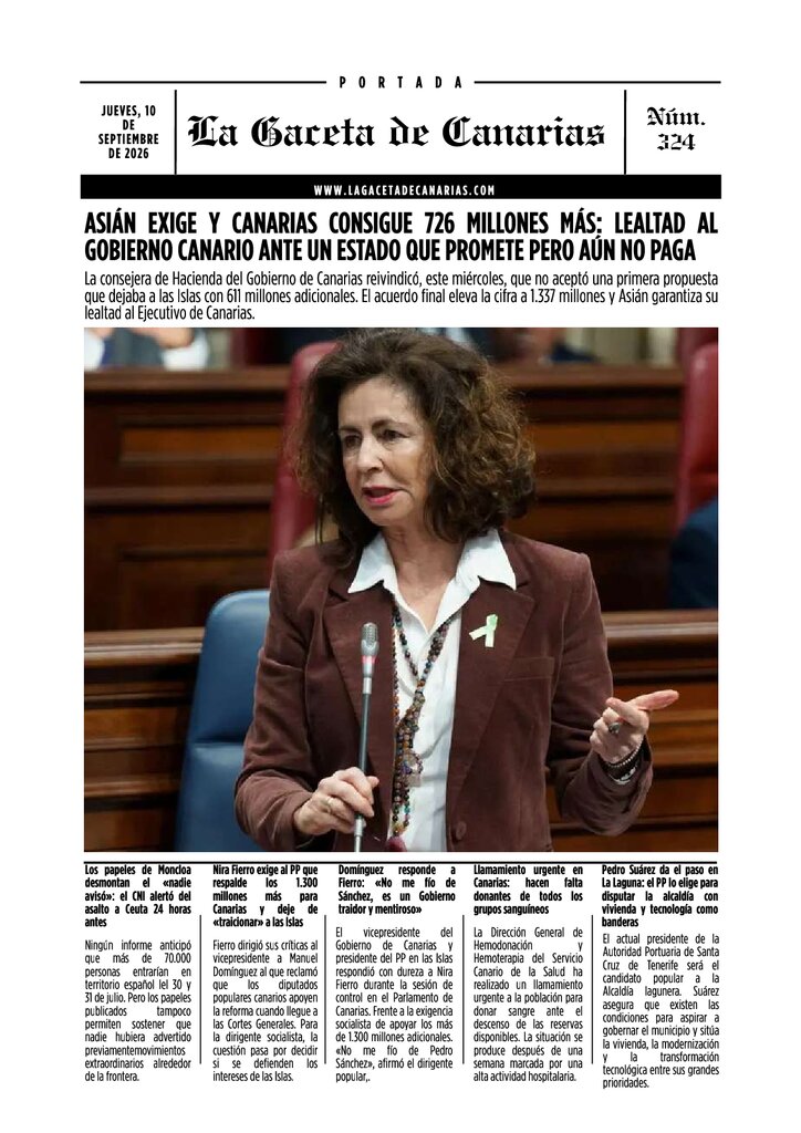 La portada de La Gaceta de Canarias 10-09-2026