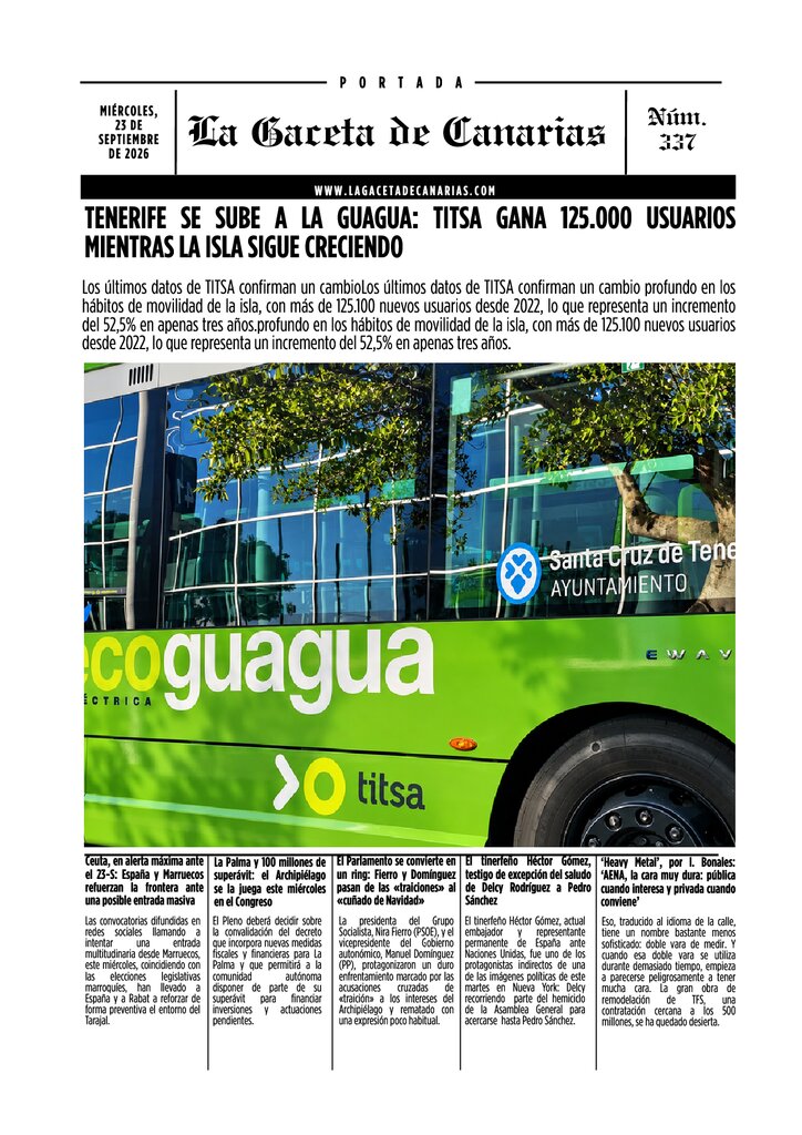PORTADA LA GACETA DE CANARIAS MIÉRCOLES 23 DE SEPTIEMBRE