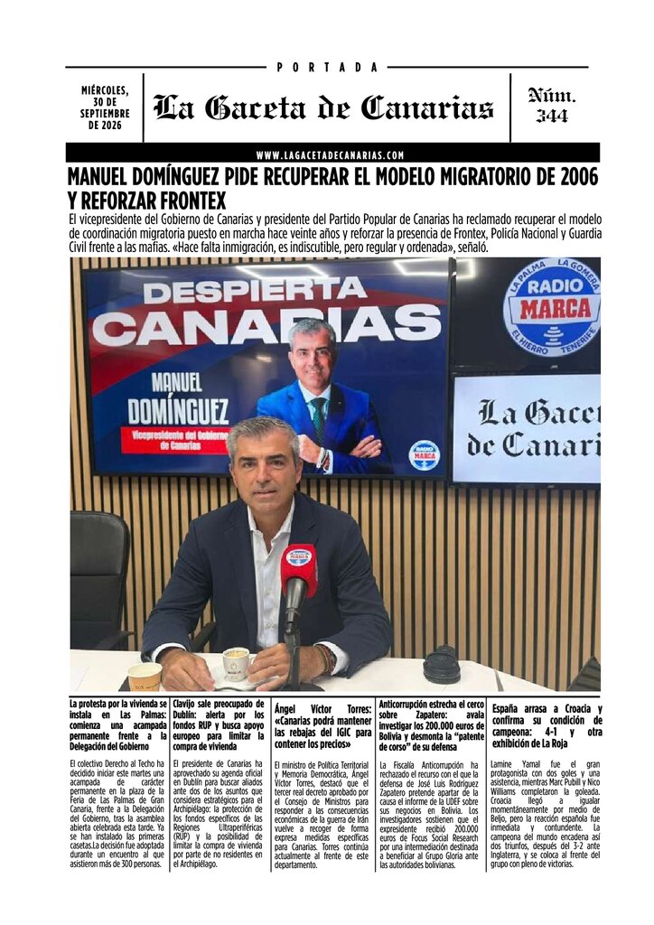 Portada La Gaceta de Canarias 30-09-26