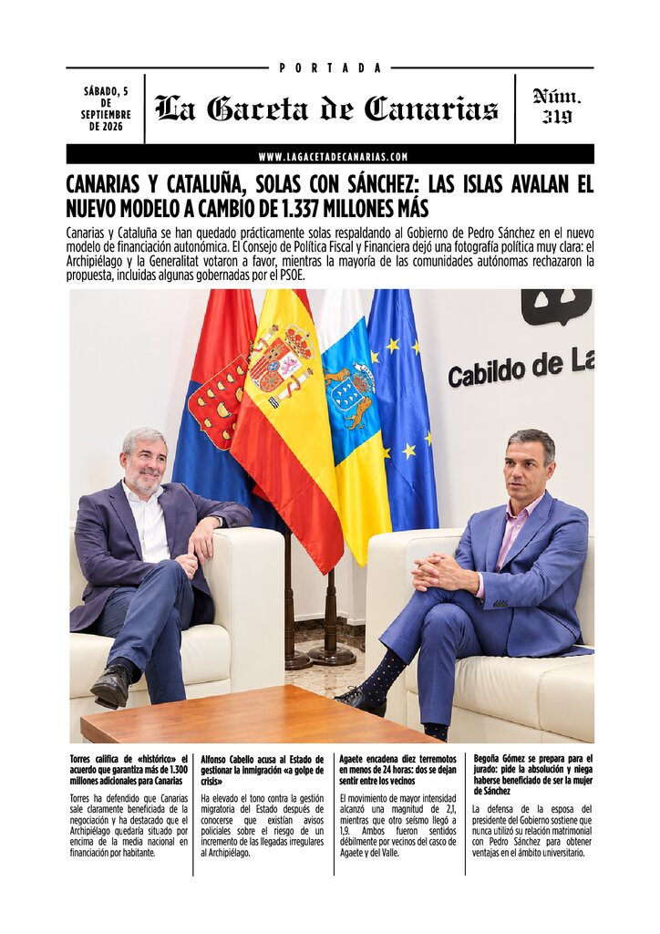Portada La Gaceta de Canarias sábado 5 de septiembre