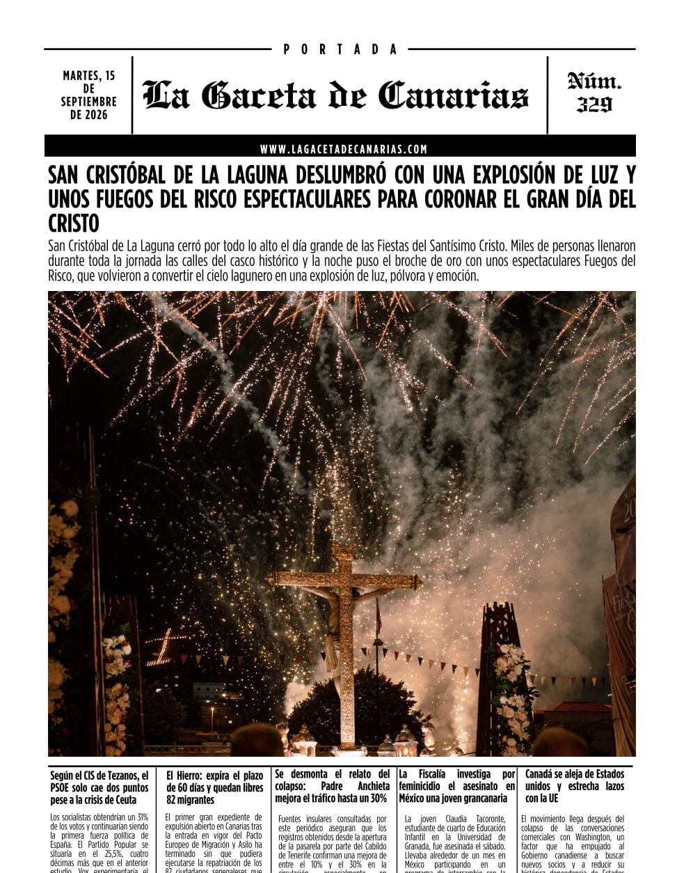 Portada de La Gaceta de Canarias 15-09-2026