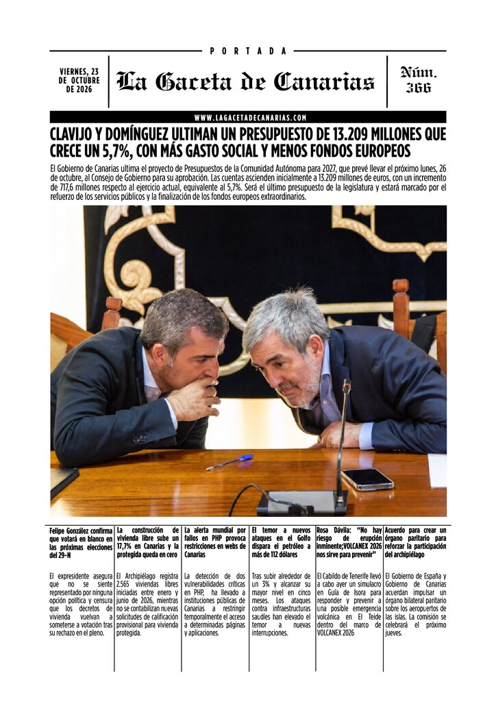 PORTADA LA GACETA DE CANARIAS 23 DE OCTUBRE