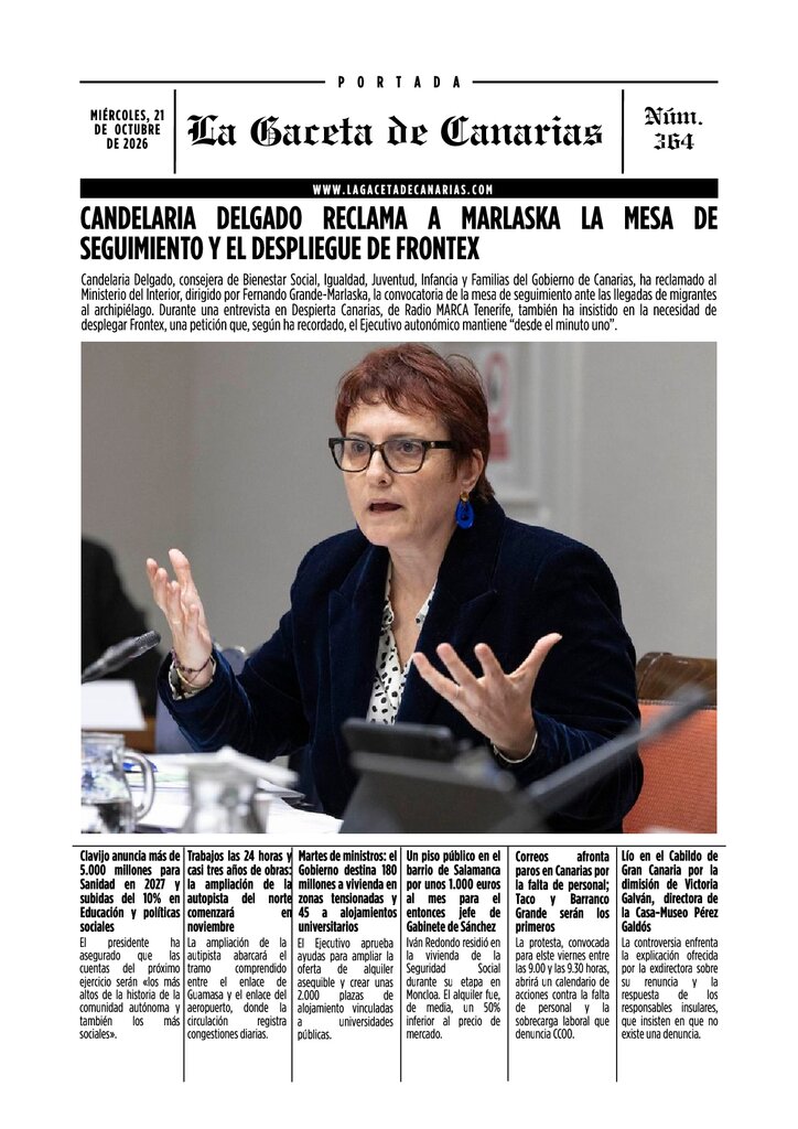 PORTADA LA GACETA DE CANARIAS MIÉERCOLES 21 DE OCTUBRE