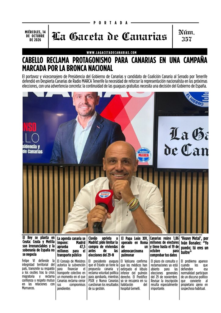 PORTADA LA GACETA DE CANARIAS MIÉRCOLES 13 DE OCTUBRE