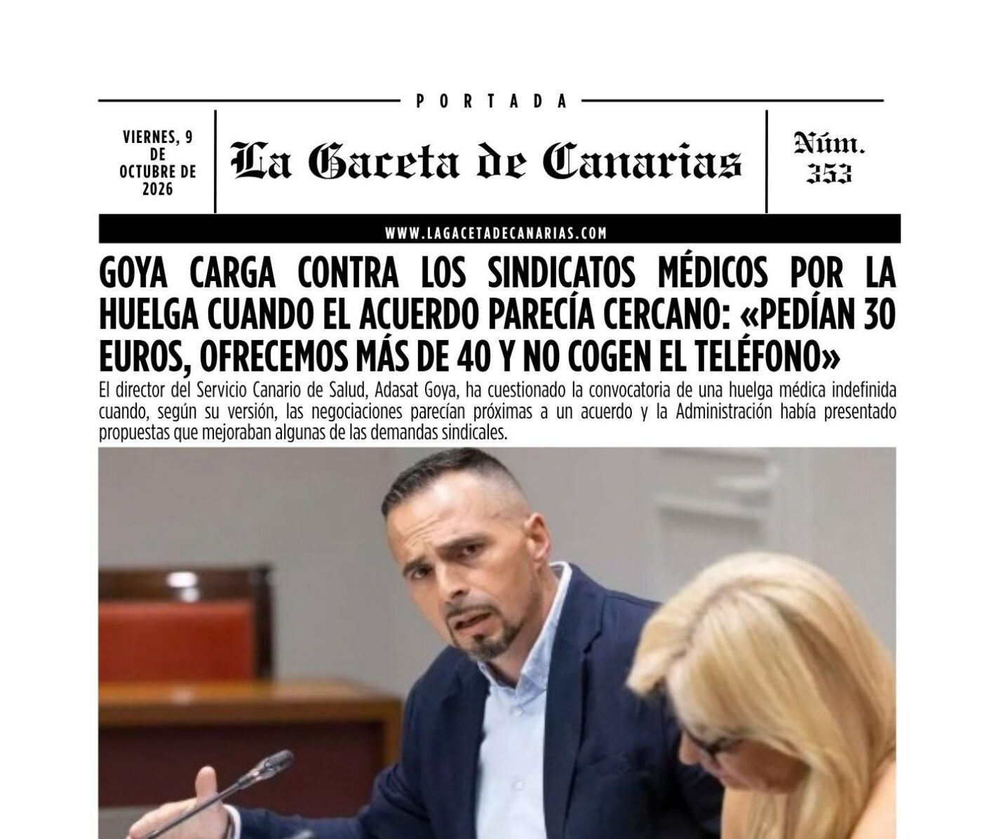 Portada La Gaceta de Canarias. Adasat Goya.