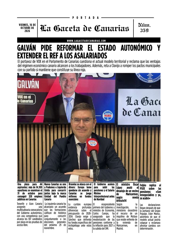 Portada La Gaceta de Canarias 16-10-2026