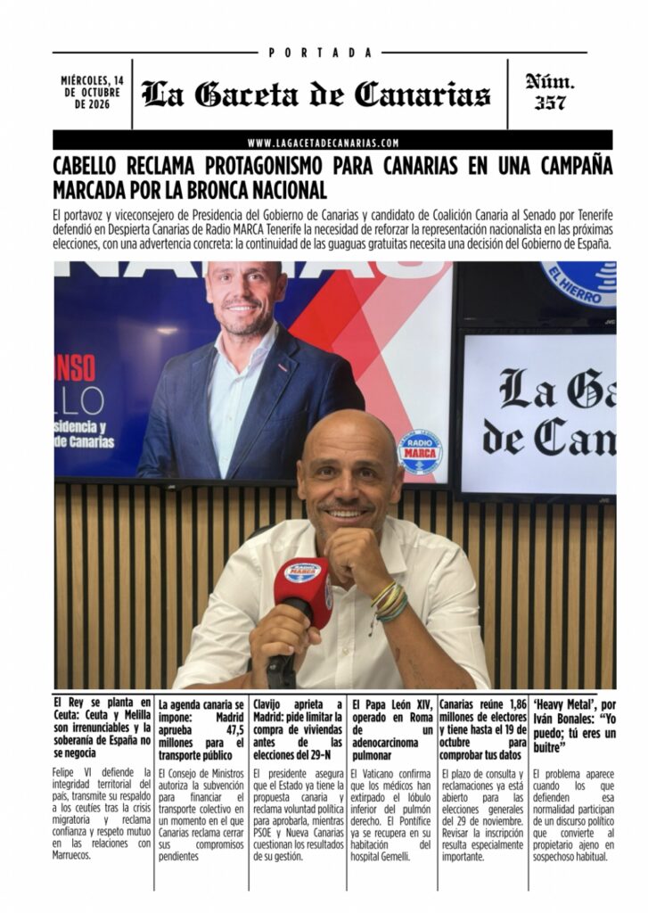 Portada La Gaceta de Canarias 14/10/2026